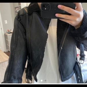 Zara black leather jacket size small